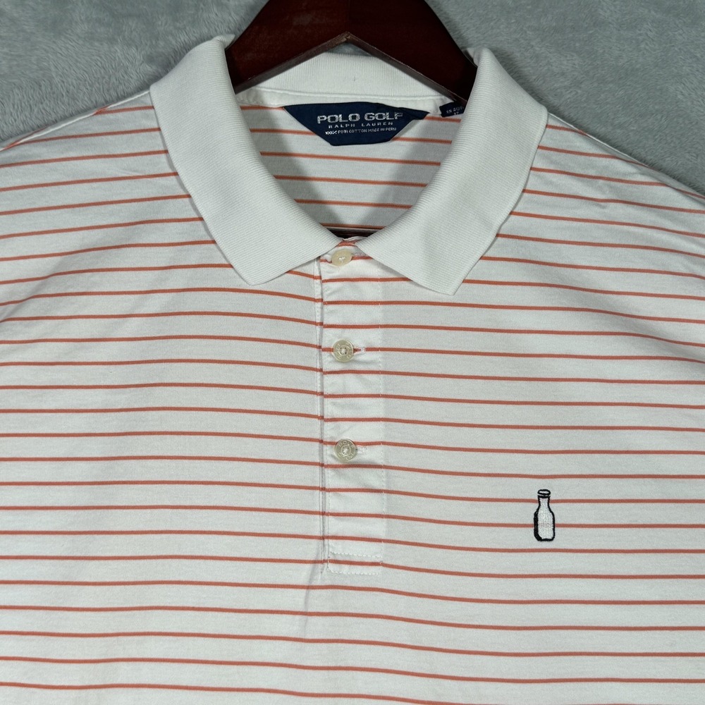 Polo Golf Ralph‎ Lauren Polo Shirt Mens XL White Orange Stripe Pima Mcarthur